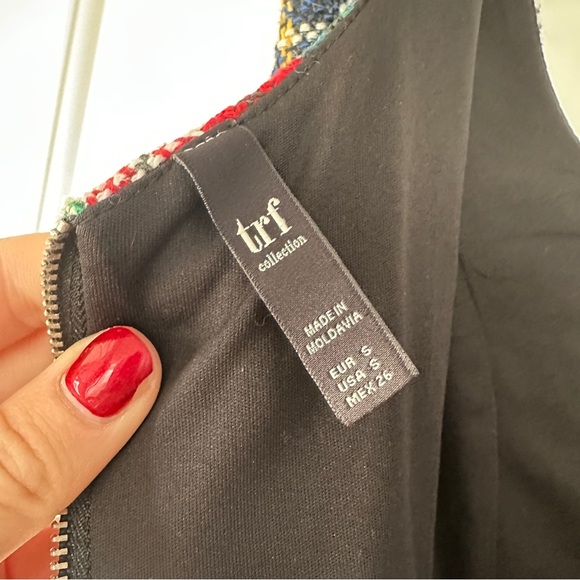 Zara Trafaluc Holiday Lined  Mini Dress Squared Design Tartan Check Tweed  Dress - Picture 3 of 7